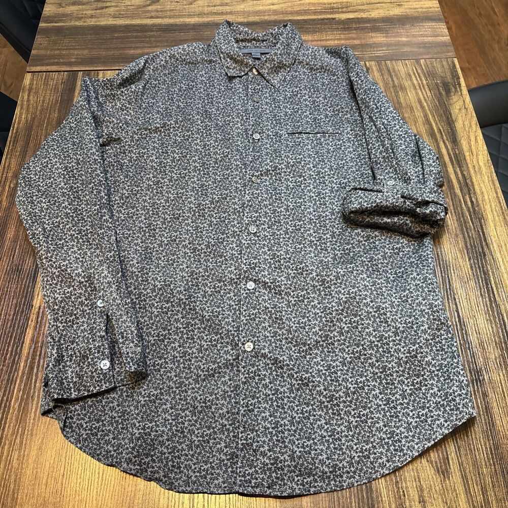 JOHN VARVATOS Shirt L Long Sleeve Floral Button Up Grey Tones EUC